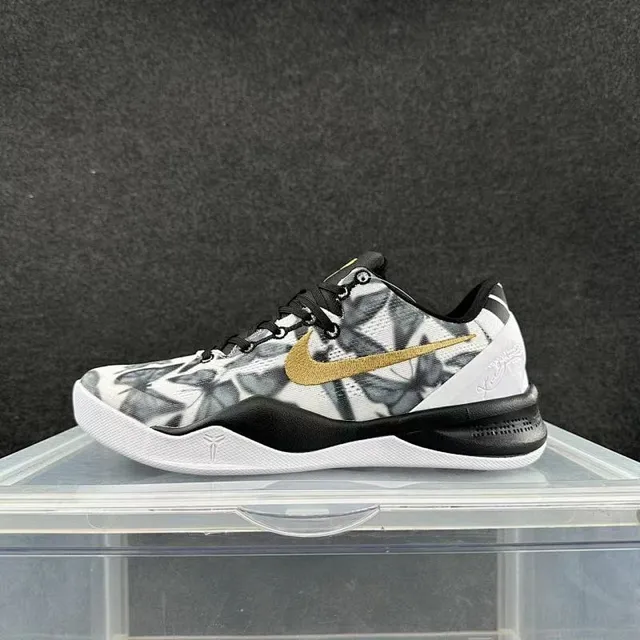 Nike Kobe 8 White Gray Floral Print Gold Swoosh Basketball Shoes 2