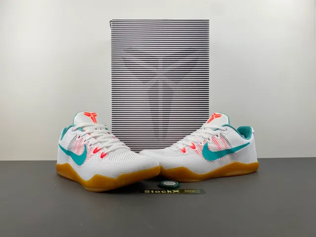 Nike Kobe White Blue Perforated Mesh Upper Teal Swoosh Overlay Basketball Shoes 13