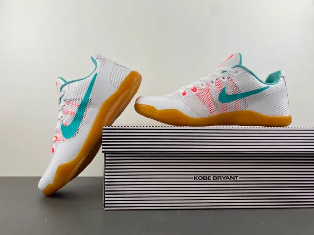 Nike Kobe White Blue Perforated Mesh Upper Teal Swoosh Overlay Basketball Shoes 14