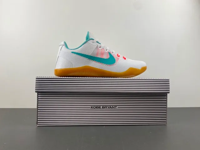 Nike Kobe White Blue Perforated Mesh Upper Teal Swoosh Overlay Basketball Shoes 15
