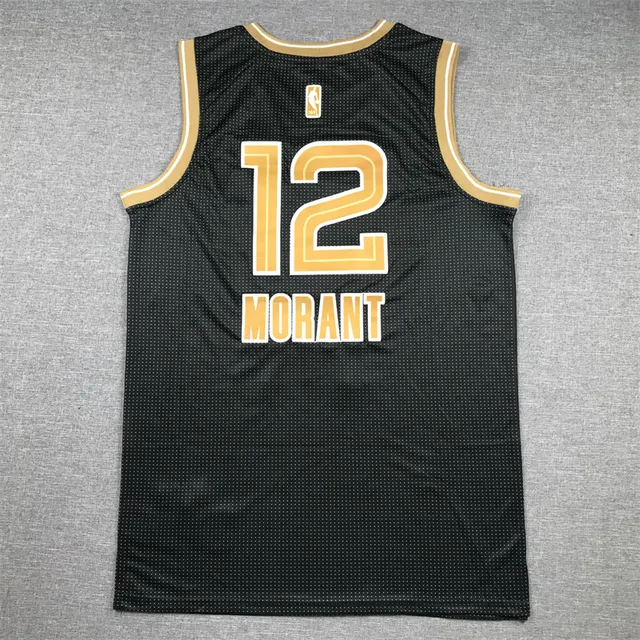 Maillot Nike Memphis Grizzlies Ja Morant Black Select Edition Mailles Perforées Dorées Col en V 3