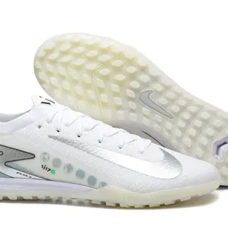 Nike Mercurial Vapor White Silver Low-Cut Synthetic Knit Upper Turf Soccer Shoes
