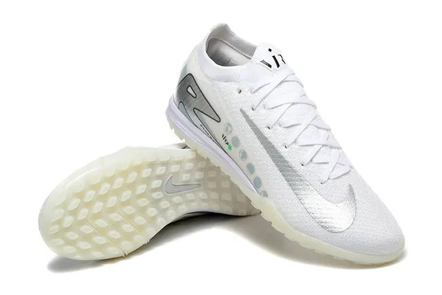 Nike Mercurial Vapor Blanc Argenté Basse Coupe Tige Synthétique Tricotée Turf Chaussures de Football 7