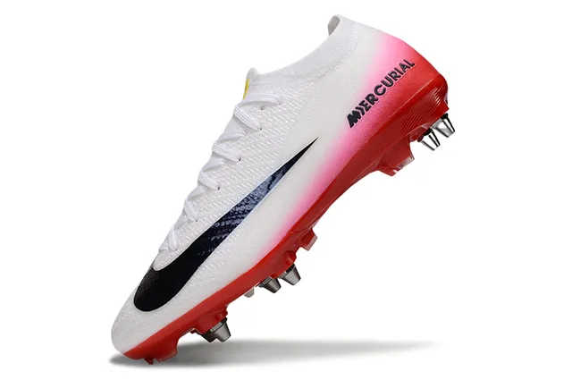Nike Mercurial White Red Knit Upper Gradient Heel Firm-Ground Soccer Shoes 3