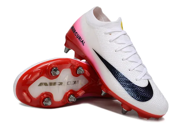 Nike Mercurial White Red Knit Upper Gradient Heel Firm-Ground Soccer Shoes 4