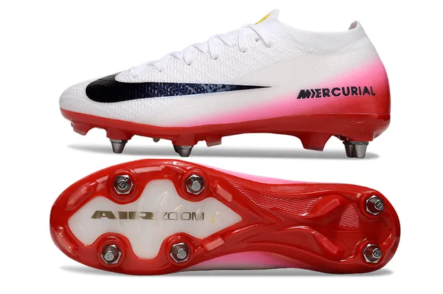 Nike Mercurial White Red Knit Upper Gradient Heel Firm-Ground Soccer Shoes 6
