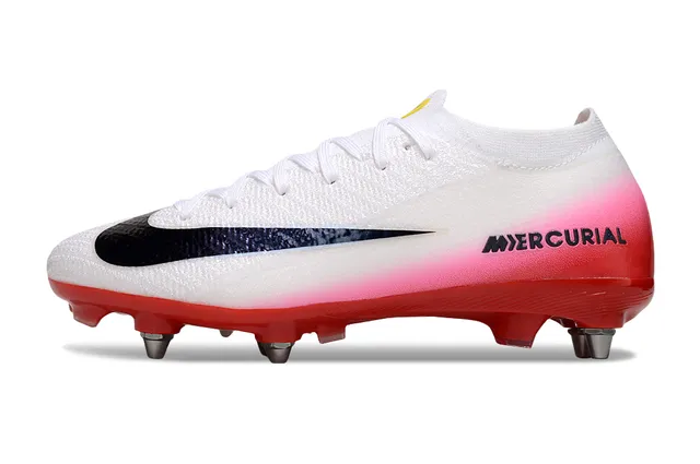 Nike Mercurial White Red Knit Upper Gradient Heel Firm-Ground Soccer Shoes 7