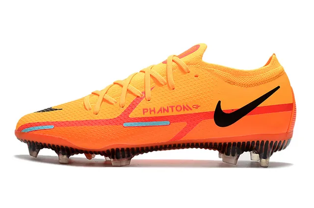Nike Chaussures de football à empeigne tricotée orange et noir, col avec ajustement dynamique et sol ferme 6