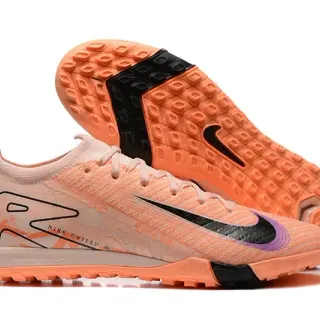 Nike Orange Black Low-Cut Knit Upper Asymmetrical Lacing Turf Soccer Shoes