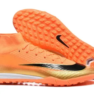 Nike Naranja Dorado High-Cut Knit Upper Overlay Talón Metálico Zapatos de Fútbol Turf