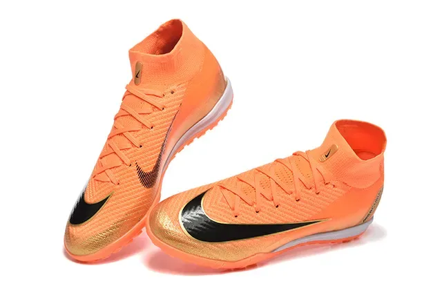 Nike Orange Doré Haut-Cut Maille Supérieure Overlay Talon Métallique Chaussures de Football Turf 2