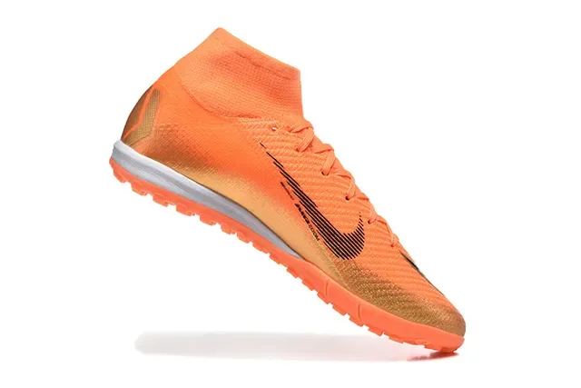 Nike Orange Doré Haut-Cut Maille Supérieure Overlay Talon Métallique Chaussures de Football Turf 3