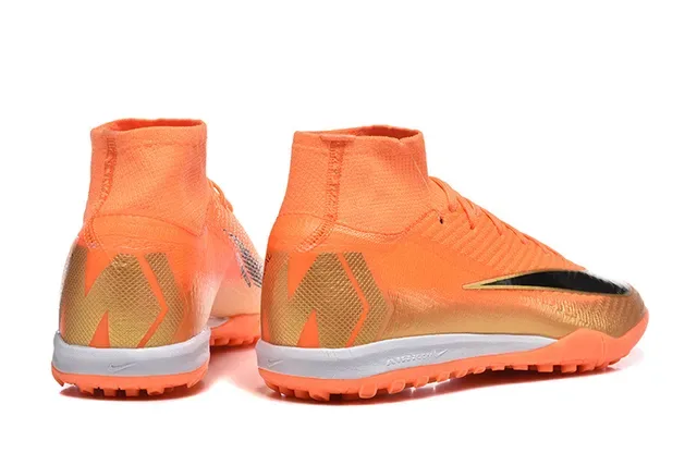 Nike Orange Doré Haut-Cut Maille Supérieure Overlay Talon Métallique Chaussures de Football Turf 5