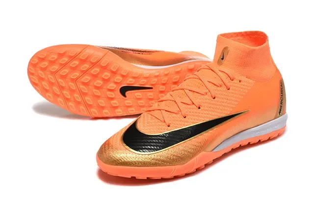 Nike Orange Doré Haut-Cut Maille Supérieure Overlay Talon Métallique Chaussures de Football Turf 6