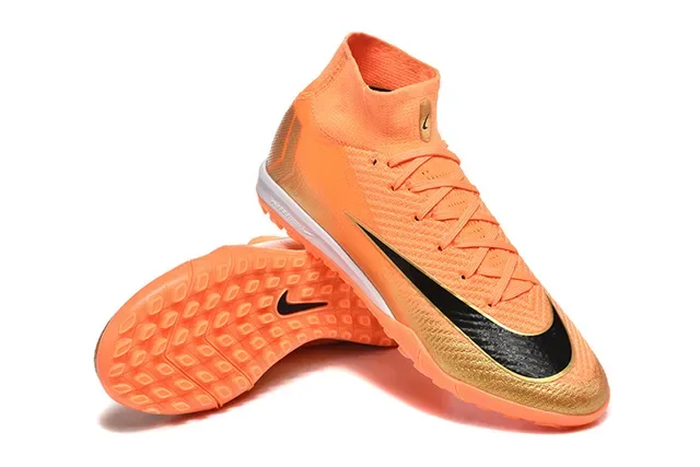 Nike Orange Doré Haut-Cut Maille Supérieure Overlay Talon Métallique Chaussures de Football Turf 7