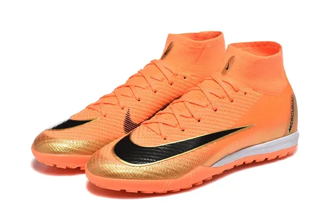 Nike Orange Doré Haut-Cut Maille Supérieure Overlay Talon Métallique Chaussures de Football Turf 8