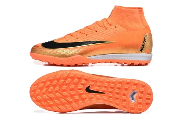 Nike Orange Doré Haut-Cut Maille Supérieure Overlay Talon Métallique Chaussures de Football Turf 9