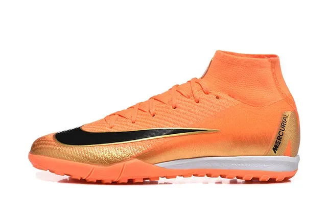Nike Orange Doré Haut-Cut Maille Supérieure Overlay Talon Métallique Chaussures de Football Turf 10
