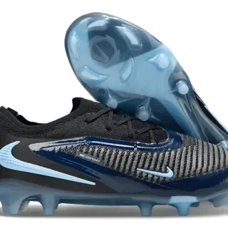 Nike Phantom GT أسود أزرق Flyknit Upper Dynamic Fit Collar Firm-Ground أحذية كرة القدم