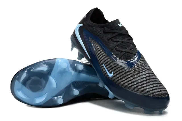 Nike Phantom GT أسود أزرق Flyknit Upper Dynamic Fit Collar Firm-Ground أحذية كرة القدم 3
