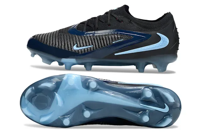Nike Phantom GT أسود أزرق Flyknit Upper Dynamic Fit Collar Firm-Ground أحذية كرة القدم 5