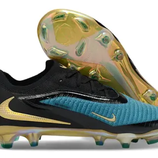 Nike Phantom GT Black Blue Knit Upper Iridescent Sole Firm-Ground Soccer Shoes