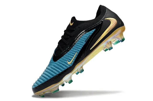 Nike Phantom GT Black Blue Knit Upper Iridescent Sole Firm-Ground Soccer Shoes 3