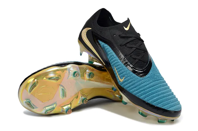 Nike Phantom GT Black Blue Knit Upper Iridescent Sole Firm-Ground Soccer Shoes 4