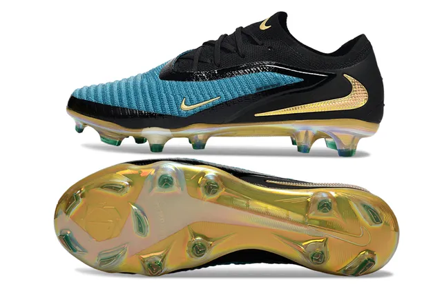 Nike Phantom GT Black Blue Knit Upper Iridescent Sole Firm-Ground Soccer Shoes 6
