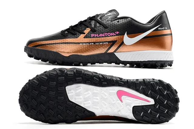 Nike Phantom GT Noir Marron Bas Synthétique Supérieur Métallique Cuivre-Orange Dégradé Pelouse Chaussures de Football 13
