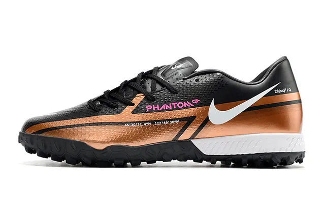 Nike Phantom GT Noir Marron Bas Synthétique Supérieur Métallique Cuivre-Orange Dégradé Pelouse Chaussures de Football 16