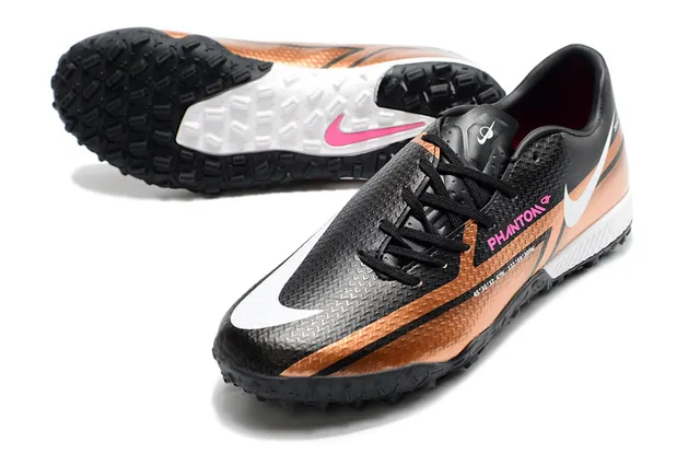 Nike Phantom GT Noir Marron Bas Synthétique Supérieur Métallique Cuivre-Orange Dégradé Pelouse Chaussures de Football 17