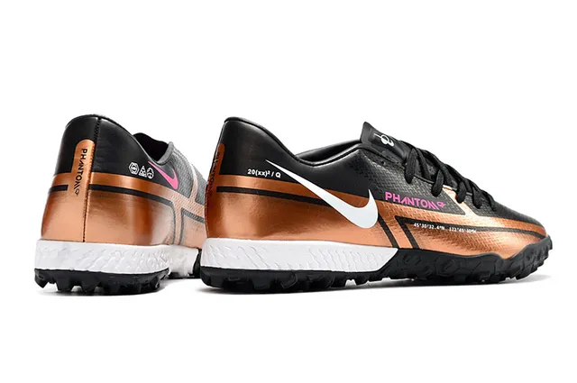 Nike Phantom GT Noir Marron Bas Synthétique Supérieur Métallique Cuivre-Orange Dégradé Pelouse Chaussures de Football 18