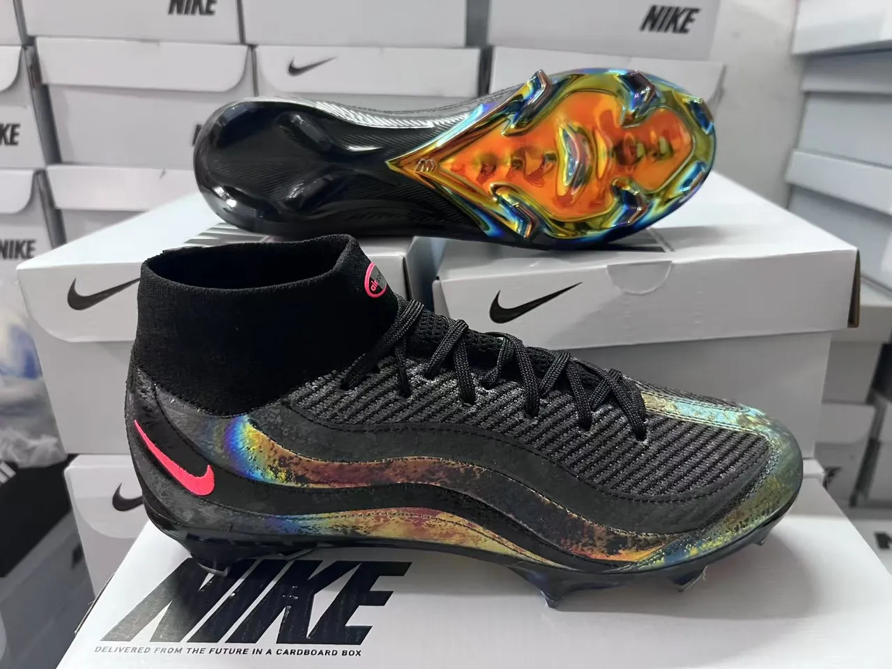 Nike Phantom GT Black Multicolor High-Top Sock-Fit Collar Firm-Ground Soccer Shoes 1