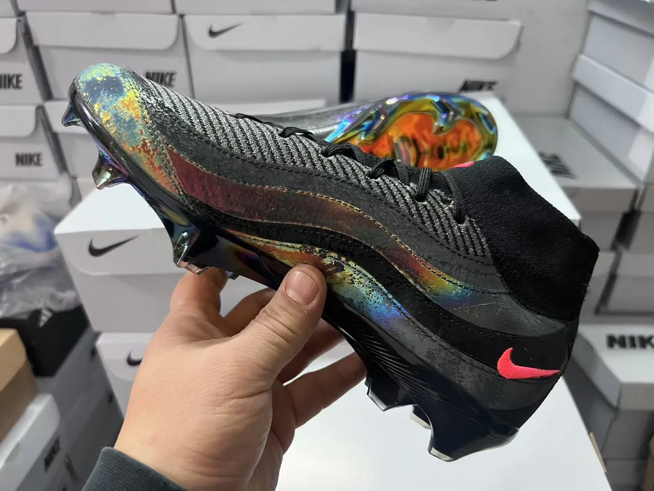 Nike Phantom GT Black Multicolor High-Top Sock-Fit Collar Firm-Ground Soccer Shoes 3