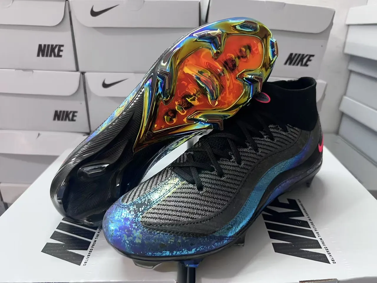 Nike Phantom GT Black Multicolor High-Top Sock-Fit Collar Firm-Ground Soccer Shoes 6