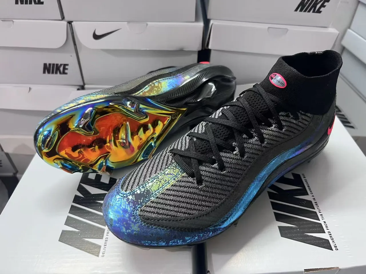 Nike Phantom GT Black Multicolor High-Top Sock-Fit Collar Firm-Ground Soccer Shoes 7