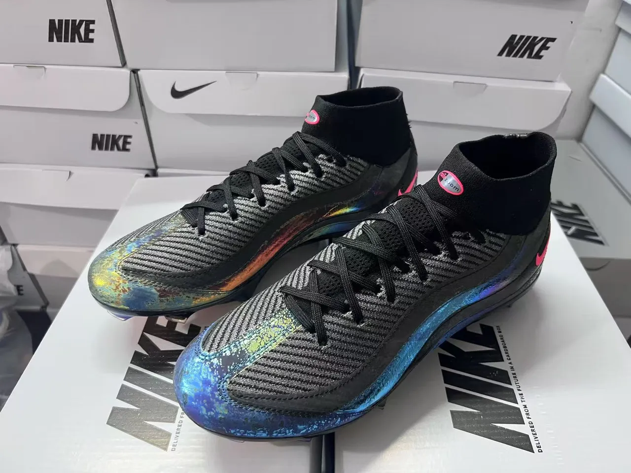 Nike Phantom GT Black Multicolor High-Top Sock-Fit Collar Firm-Ground Soccer Shoes 8