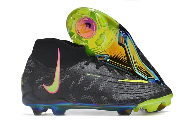 Nike Phantom GT Noir Multicolore Upper en Maille Ajusté à la Cheville Talon Iridescent Holographique Chaussures de Football Surface Firme 1
