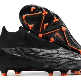Nike Phantom GT Black Orange 高切 针织领 不对称系带 覆盖 硬地足球鞋