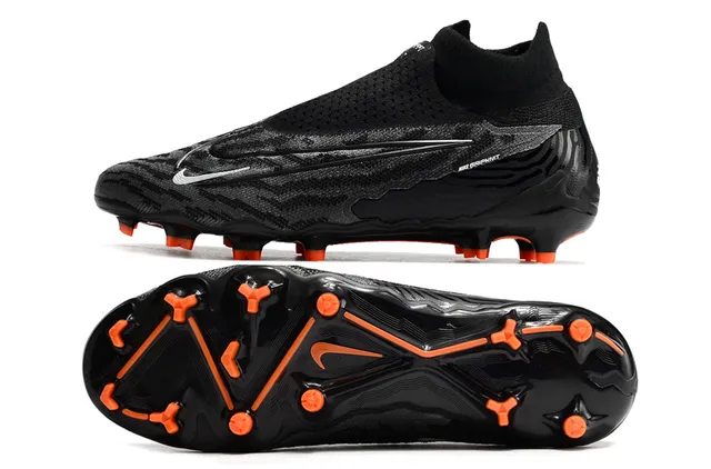 Nike Phantom GT Black Orange كم عالي محبك رباط غير متماثل غطاء أرض صلبة أحذية كرة قدم 2