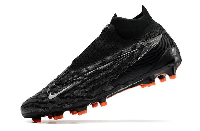 Nike Phantom GT Black Orange كم عالي محبك رباط غير متماثل غطاء أرض صلبة أحذية كرة قدم 4