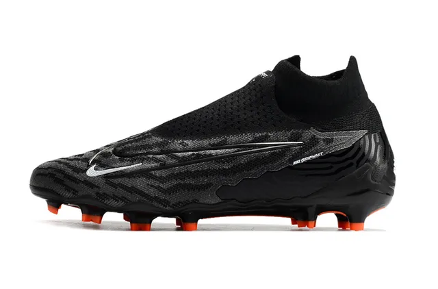 Nike Phantom GT Black Orange كم عالي محبك رباط غير متماثل غطاء أرض صلبة أحذية كرة قدم 5