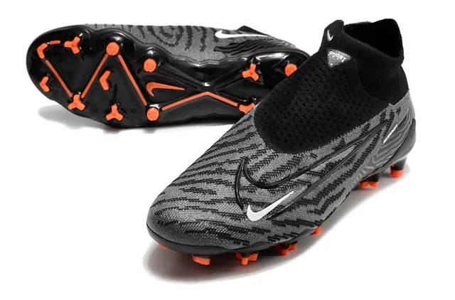 Nike Phantom GT Black Orange كم عالي محبك رباط غير متماثل غطاء أرض صلبة أحذية كرة قدم 6