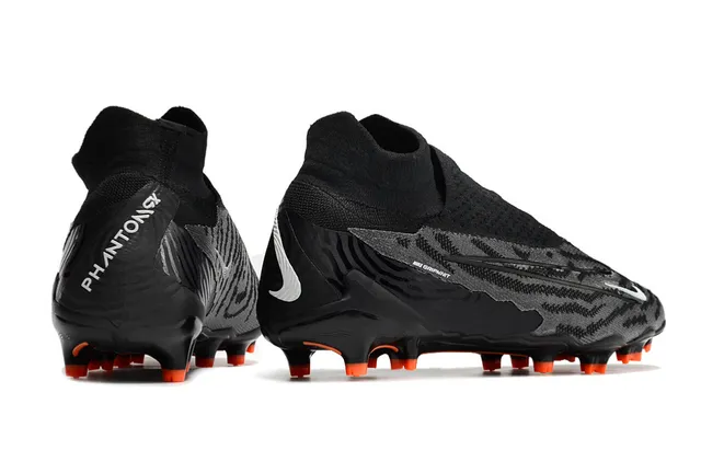 Nike Phantom GT Black Orange كم عالي محبك رباط غير متماثل غطاء أرض صلبة أحذية كرة قدم 7