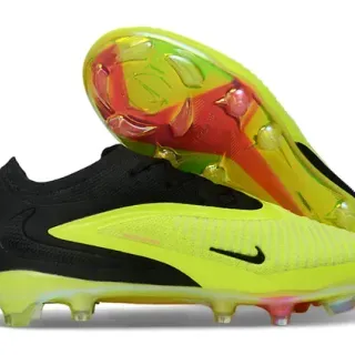 Nike Phantom GT أسود أصفر منخفض القطع نسيج غير متماثل الربط أرضية صلبة أحذية كرة القدم