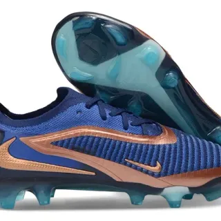 Nike Phantom GT أزرق ذهبي نسيج مطري أعلى طلاءات معدنية نحاسية أرضية صلبة أحذية كرة قدم