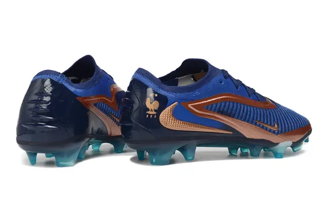 Nike Phantom GT Azul Dourado Tricô Ribeteado Superior Overlays Metálicos Cobre Sapatos de Futebol Firm Ground 5