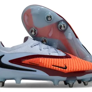 Nike Phantom GT Blue Orange Low-Cut Knit Upper Asymmetric Maroon Band Firm-Ground Soccer Shoes