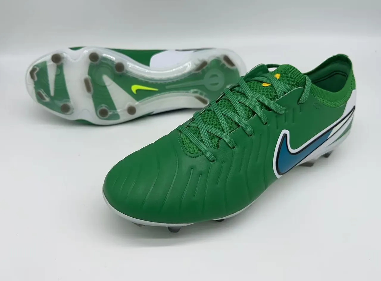 Nike Phantom GT Green White Low-Cut Knit Upper Textured Forefoot Firm-Ground Soccer Shoes 10